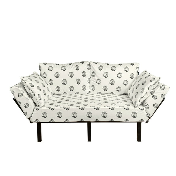 Ambesonne Modern Floral Futon Couch Daybed with Metal Frame Upholstered Sofa for Living Dorm Loveseat Hand Drawn Like Theme Image of Repetitive Botany Motifs White and Multicolor 